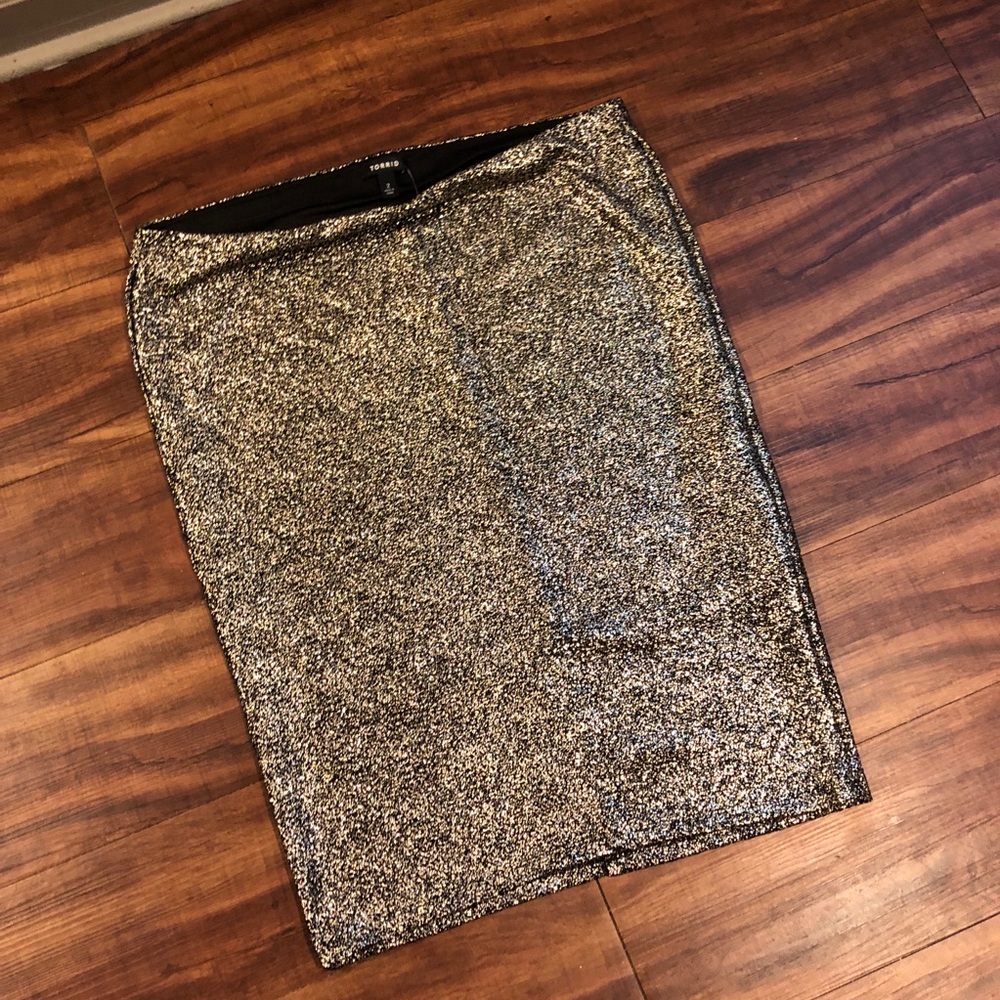 NWT Torrid Gold Foiled Midi Pencil Skirt sz 2